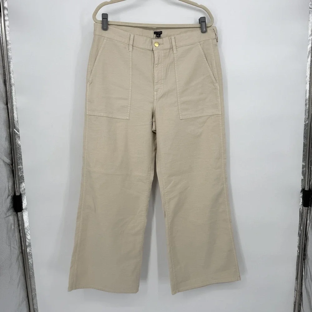 J. Crew Sz 32 Camp Pocket Wide Leg‎ Pants in "Natural"Stretch Cotton Preppy - Picture 3 of 10